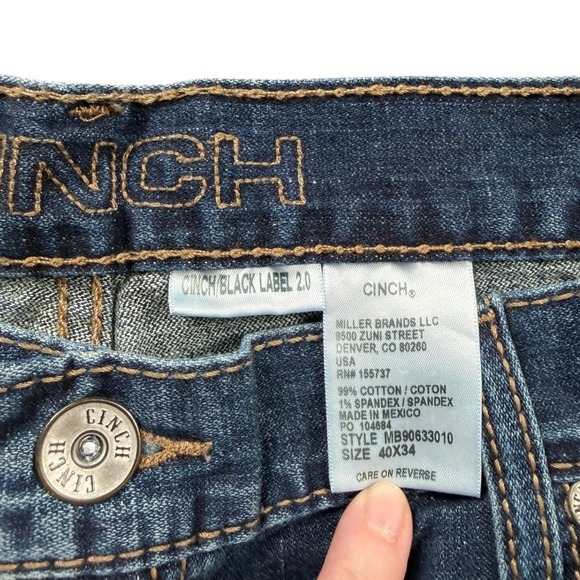 Cinch Black Label 2.0 Relaxed Straight Jeans Dark Wash Mens 40x34 Western - Picture 5 of 10